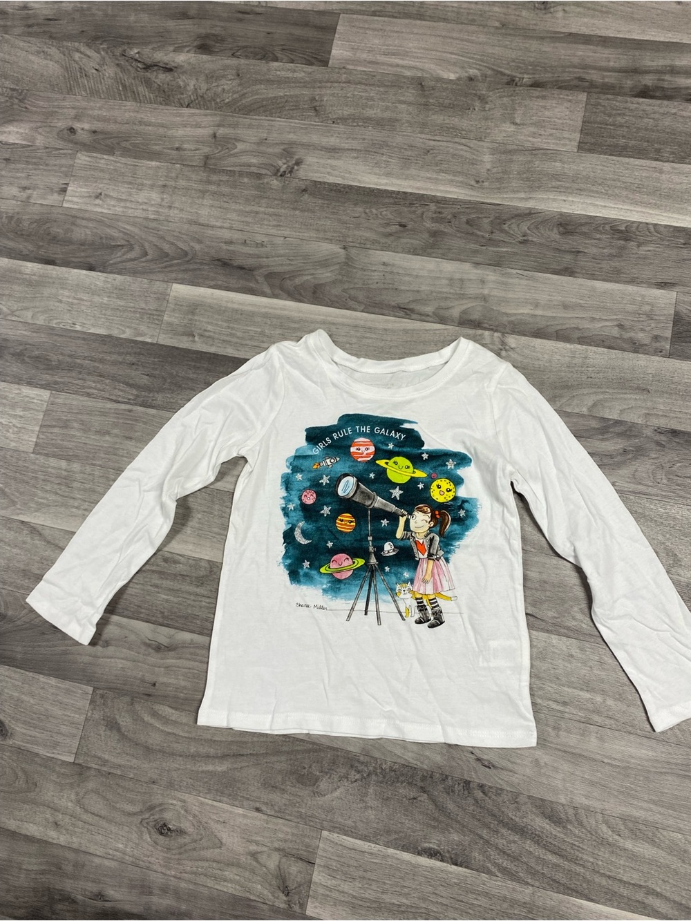 Kids White Long-Sleeve Graphic Tee - Space Telescope Design